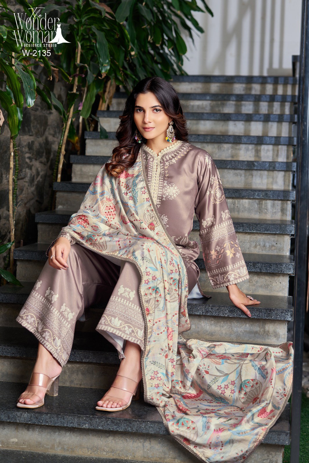 Wonder Women W 2135 Imported Satin Printed Top Bottom With Dupatta