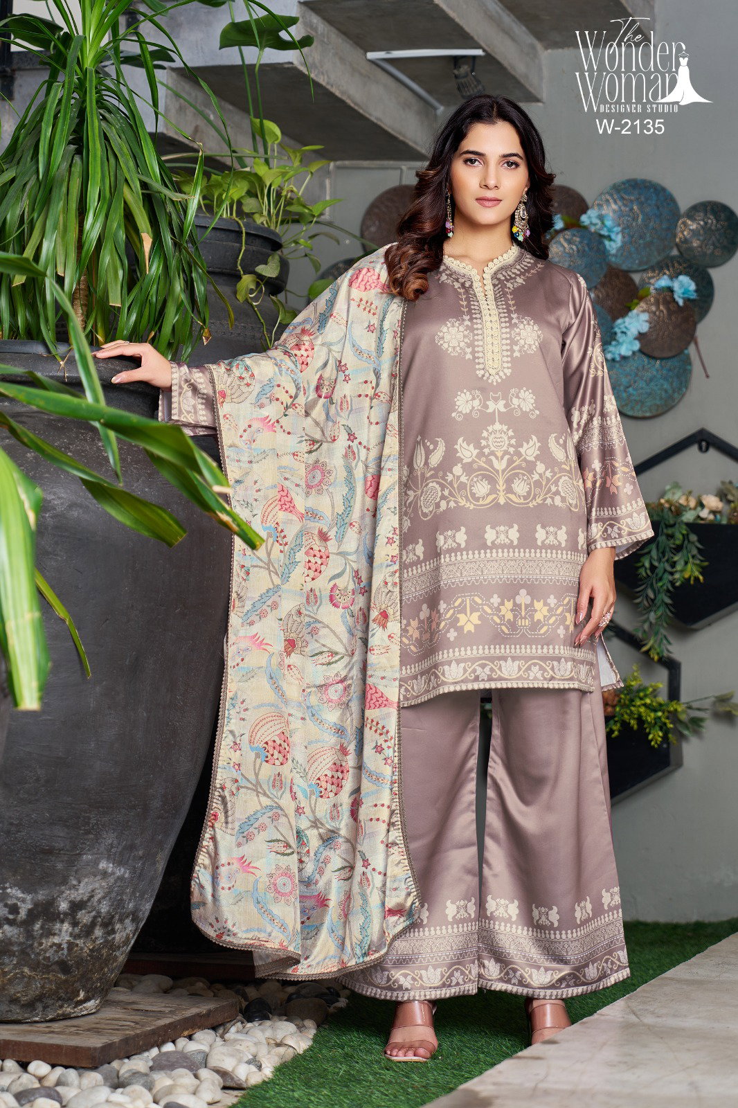 Wonder Women W 2135 Imported Satin Printed Top Bottom With Dupatta