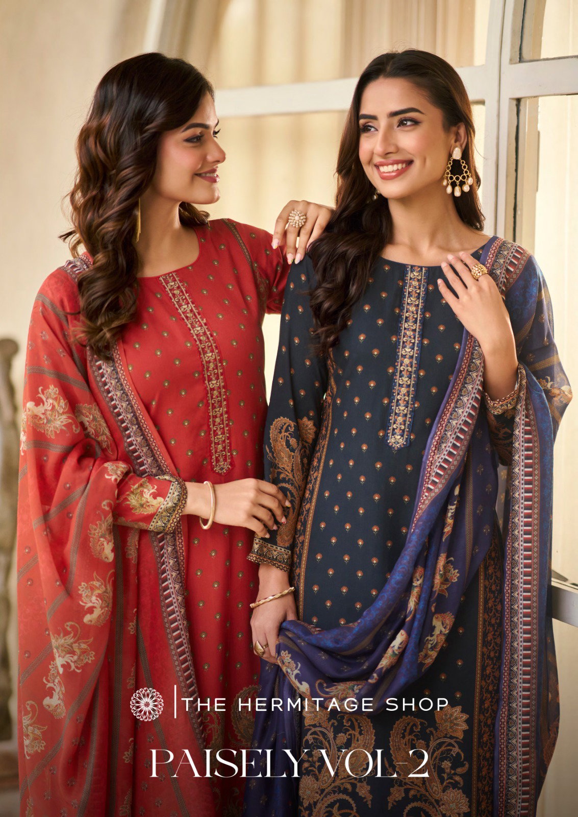 Hermitage Paisely Vol 2 Finest Lawn With Digital Print Dress Material