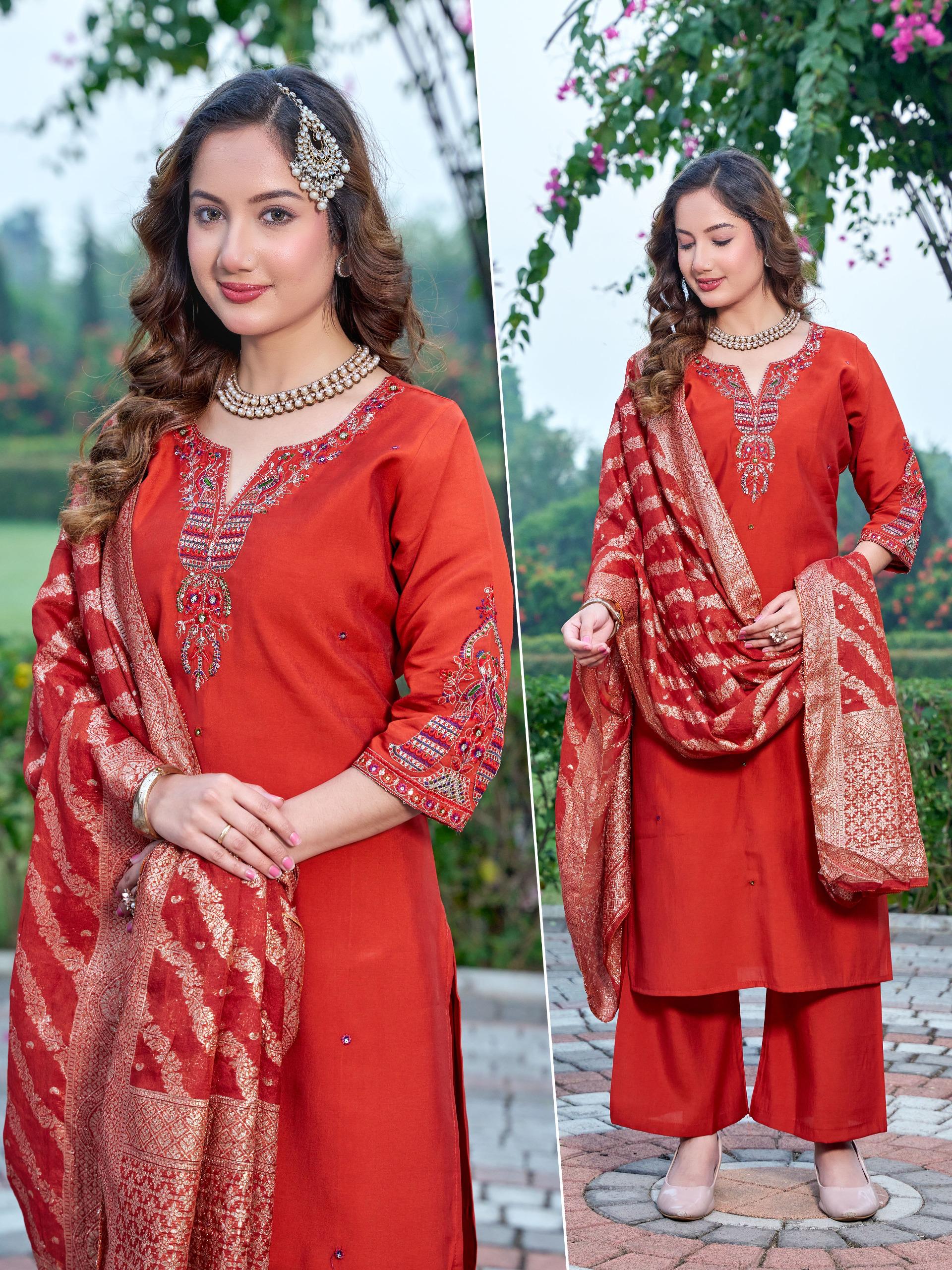 Naisha K 601 Roman Silk With Work Kurti Pant And Dupatta Collection