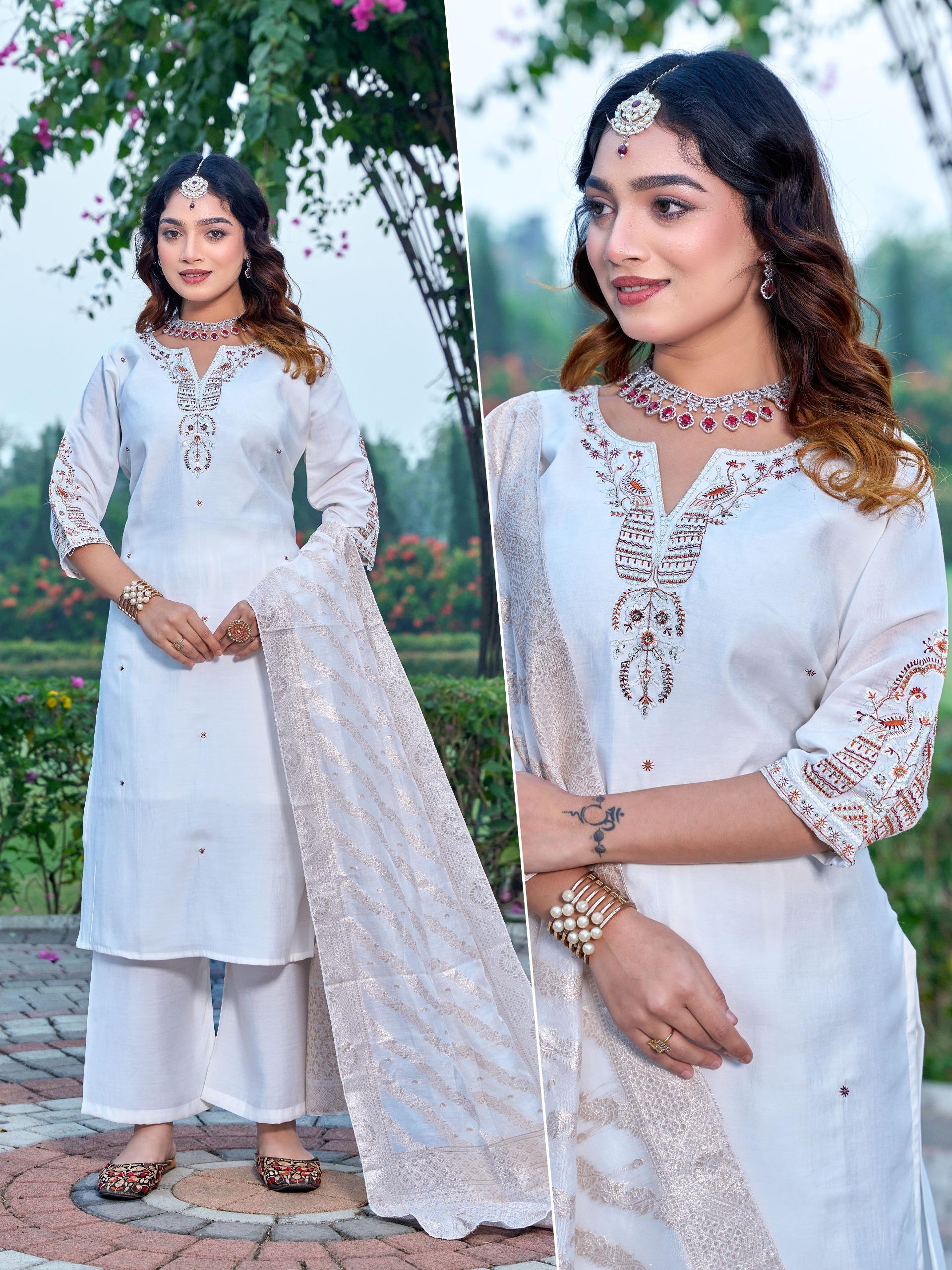 Naisha K 601 Roman Silk With Work Kurti Pant And Dupatta Collection