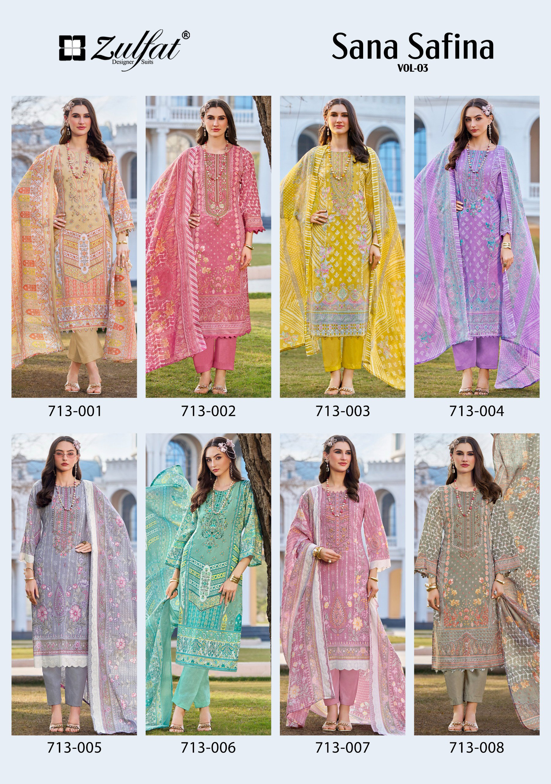 Zulfat Sana Safina Vol 3 Cotton With Embroidered Dress Material