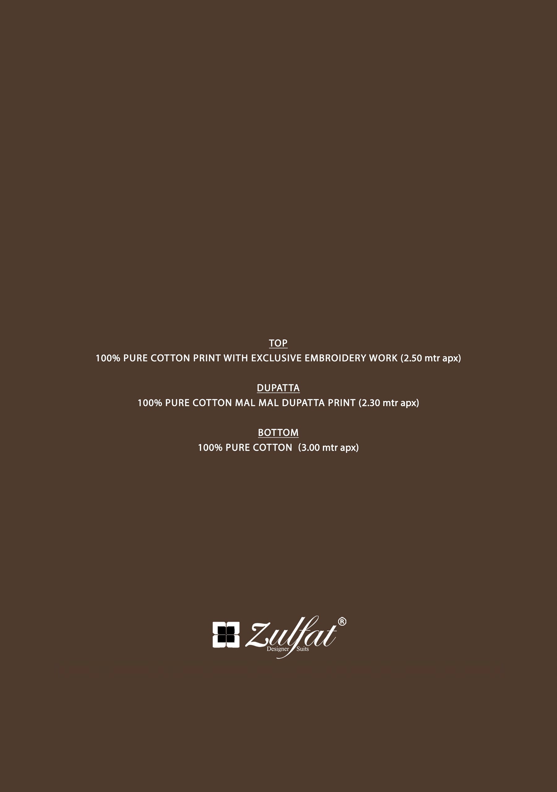 Zulfat Sana Safina Vol 3 Cotton With Embroidered Dress Material