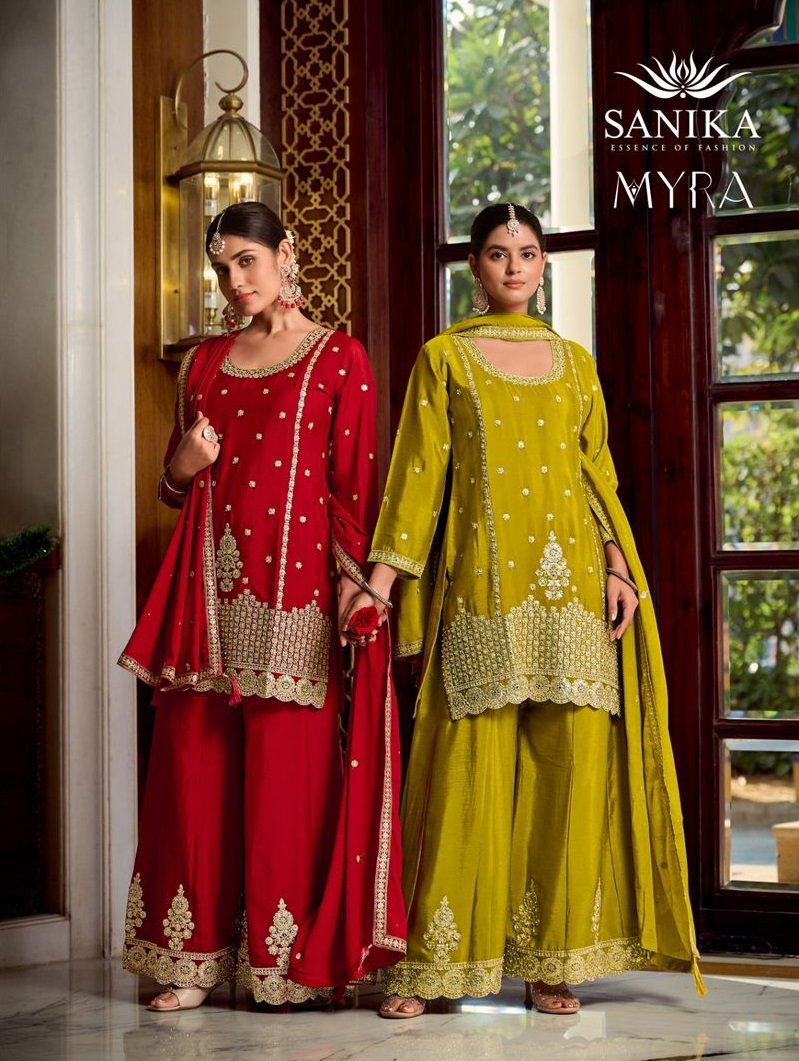 Sanika Myra Chinon Silk Embroidery Readymade Salwar Kameez