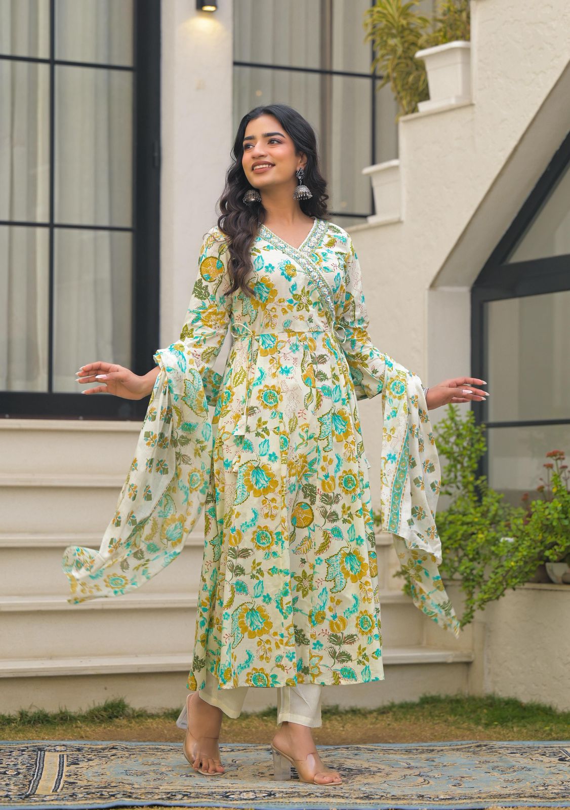 Naisha K 602 Cotton With Handwork Anarkali Kurti Pant And Dupatta
