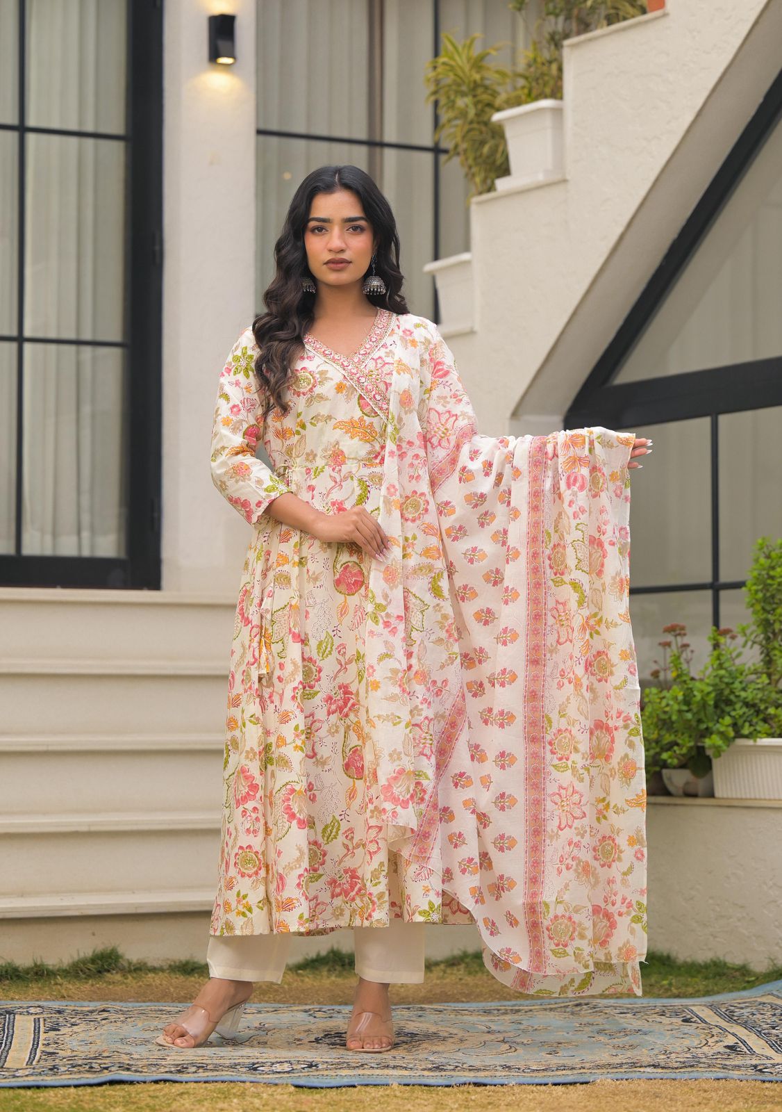 Naisha K 602 Cotton With Handwork Anarkali Kurti Pant And Dupatta