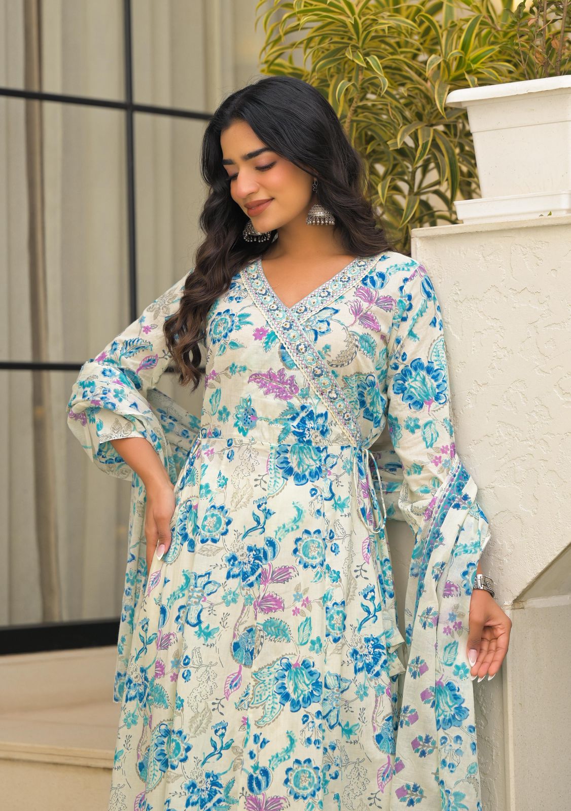 Naisha K 602 Cotton With Handwork Anarkali Kurti Pant And Dupatta