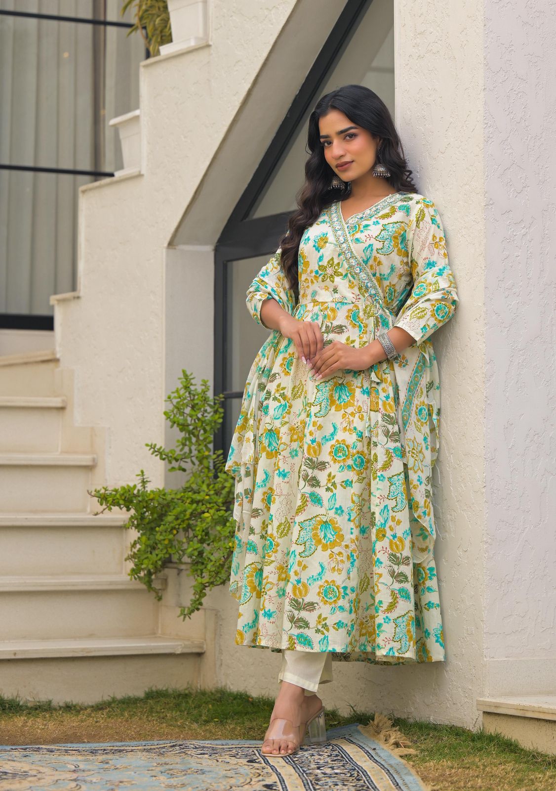 Naisha K 602 Cotton With Handwork Anarkali Kurti Pant And Dupatta