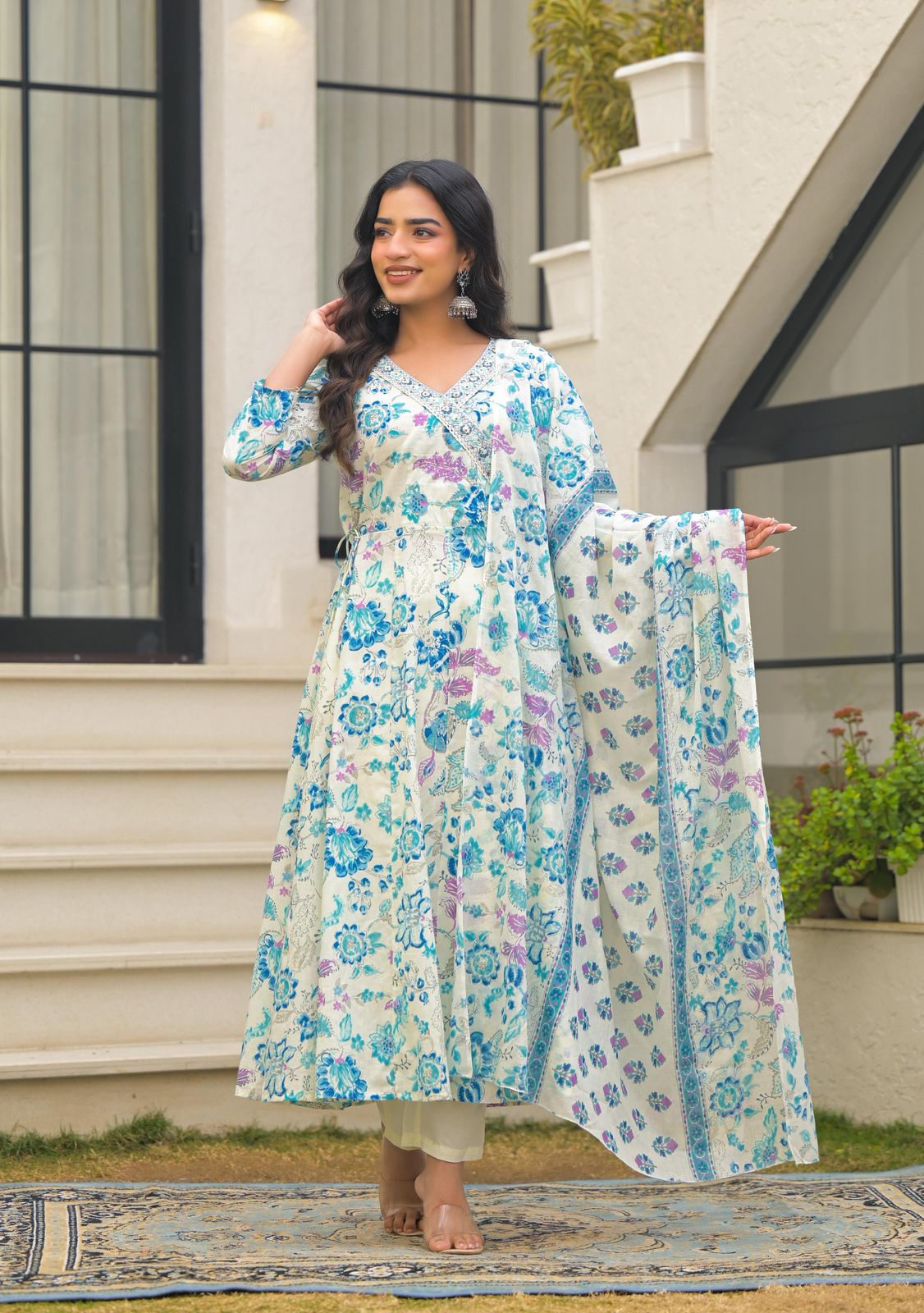 Naisha K 602 Cotton With Handwork Anarkali Kurti Pant And Dupatta