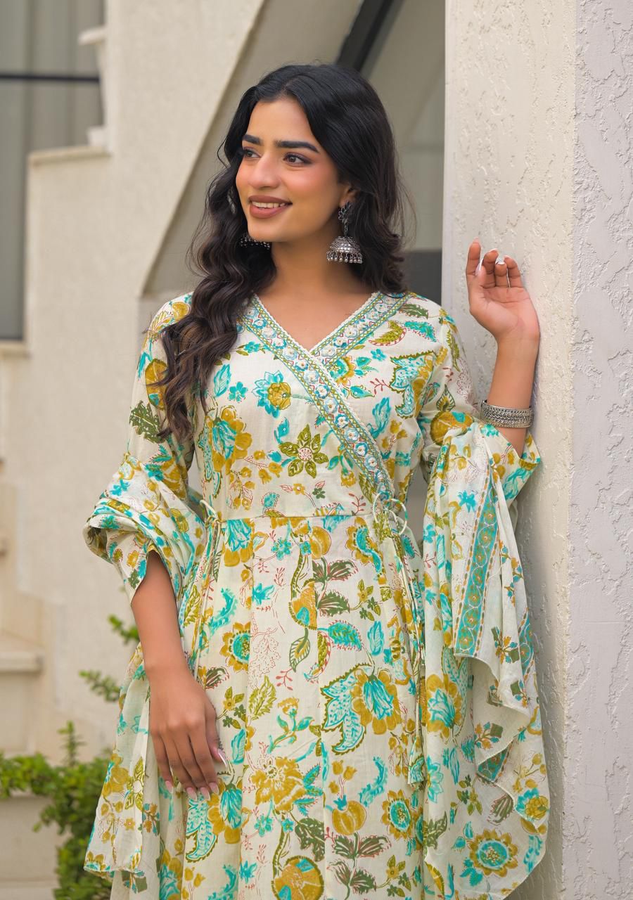 Naisha K 602 Cotton With Handwork Anarkali Kurti Pant And Dupatta