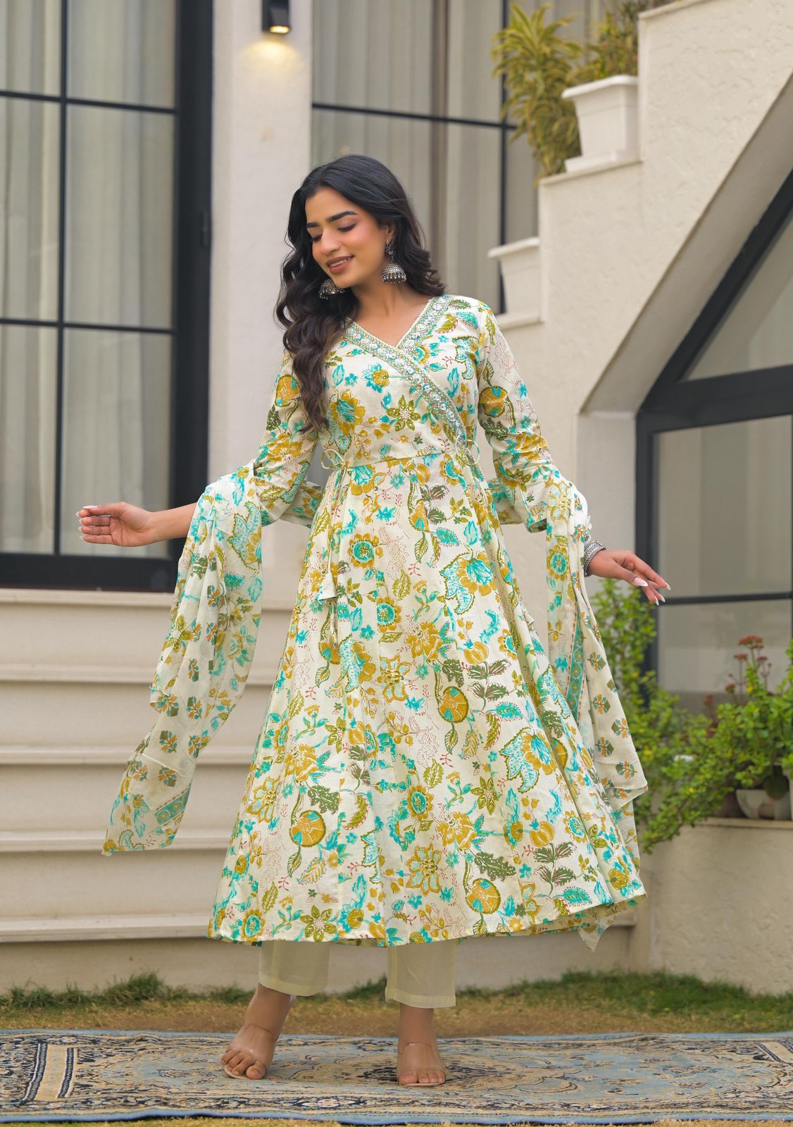 Naisha K 602 Cotton With Handwork Anarkali Kurti Pant And Dupatta