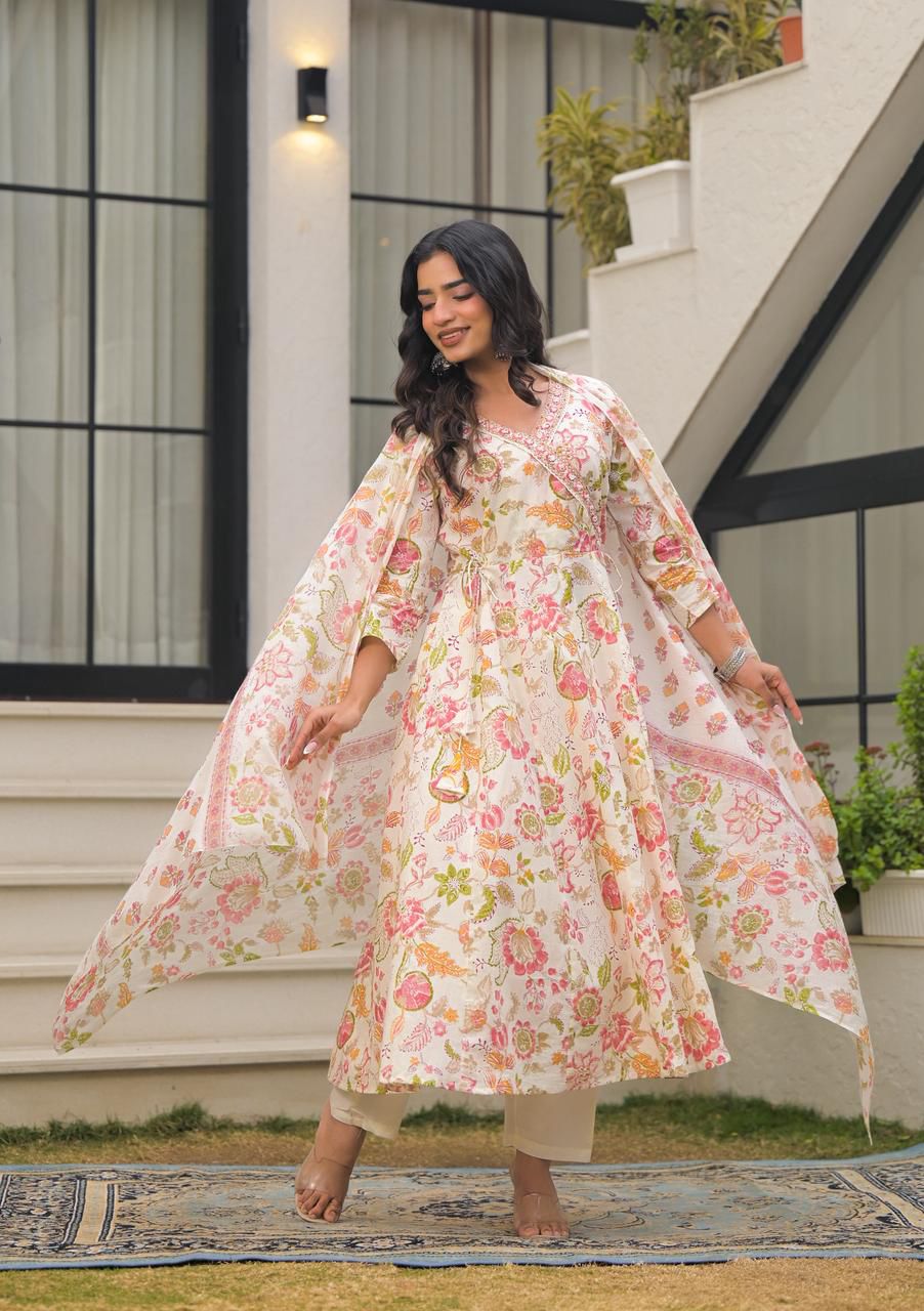 Naisha K 602 Cotton With Handwork Anarkali Kurti Pant And Dupatta