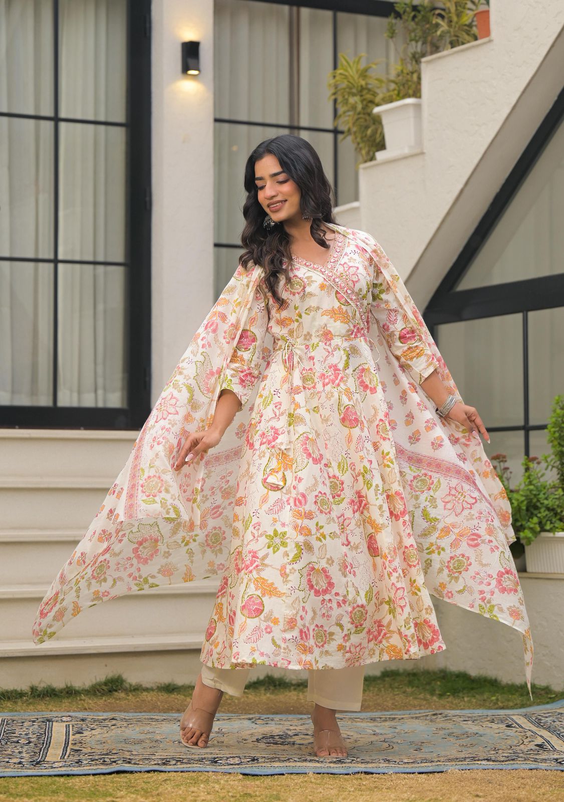 Naisha K 602 Cotton With Handwork Anarkali Kurti Pant And Dupatta