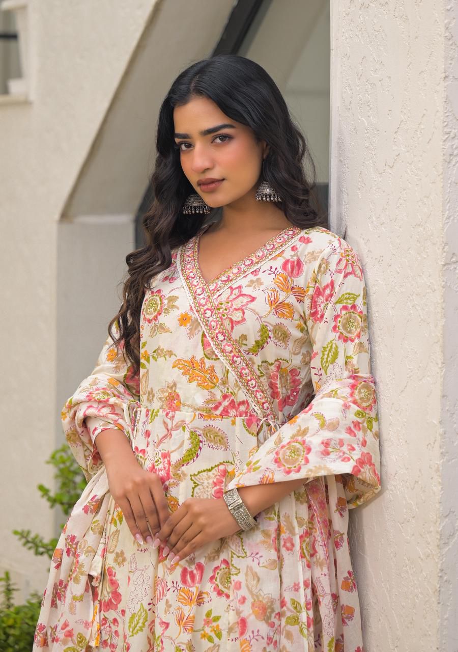 Naisha K 602 Cotton With Handwork Anarkali Kurti Pant And Dupatta