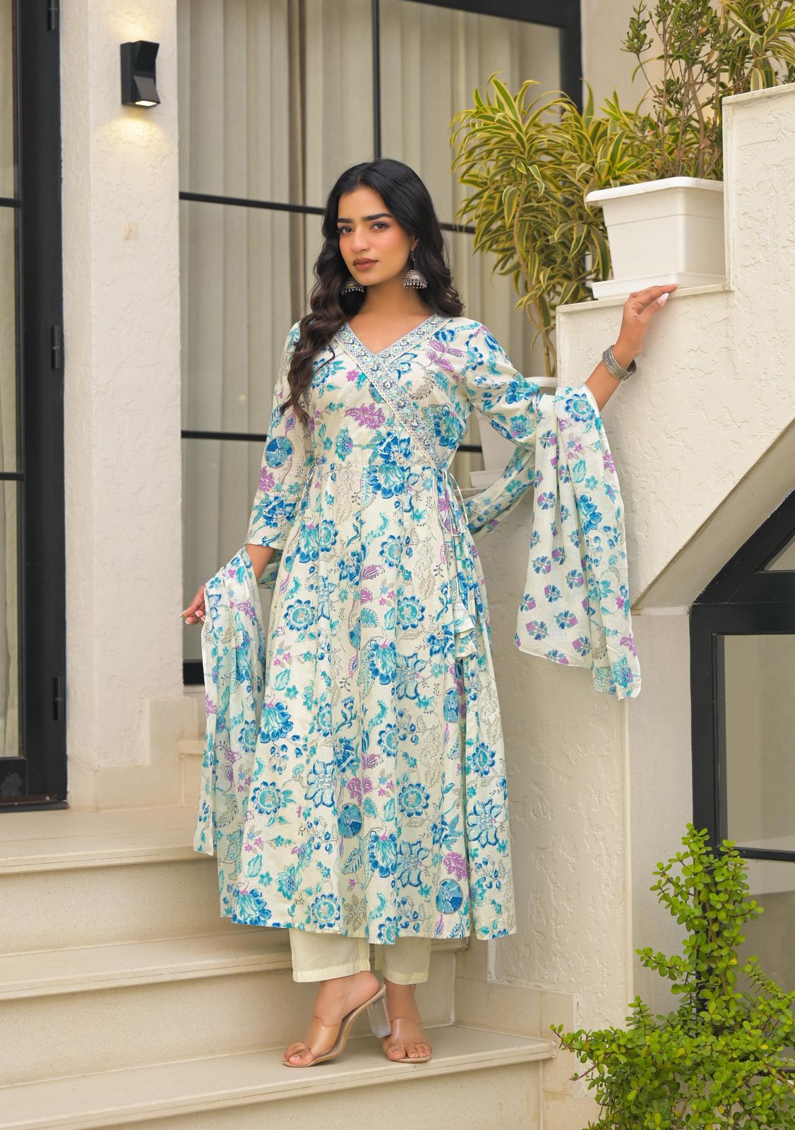 Naisha K 602 Cotton With Handwork Anarkali Kurti Pant And Dupatta