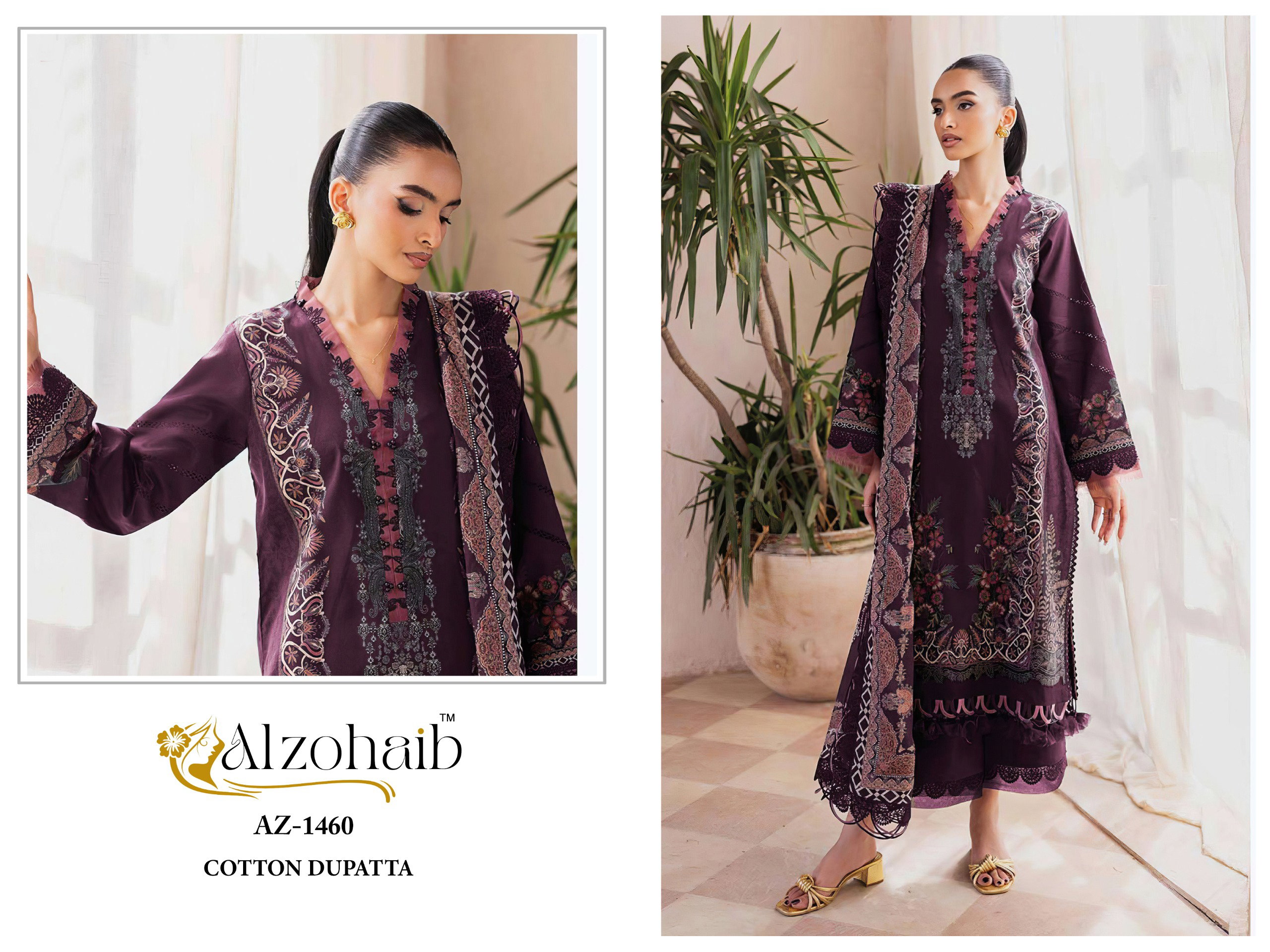 Alzohaib Az 1458 To 1461 Chiffon Dupatta Cotton Pakistani Salwar Kameez