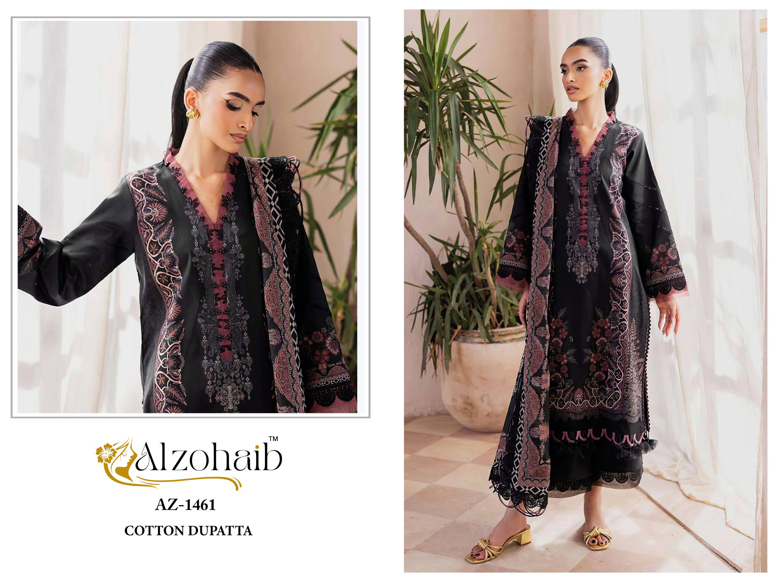 Alzohaib Az 1458 To 1461 Chiffon Dupatta Cotton Pakistani Salwar Kameez