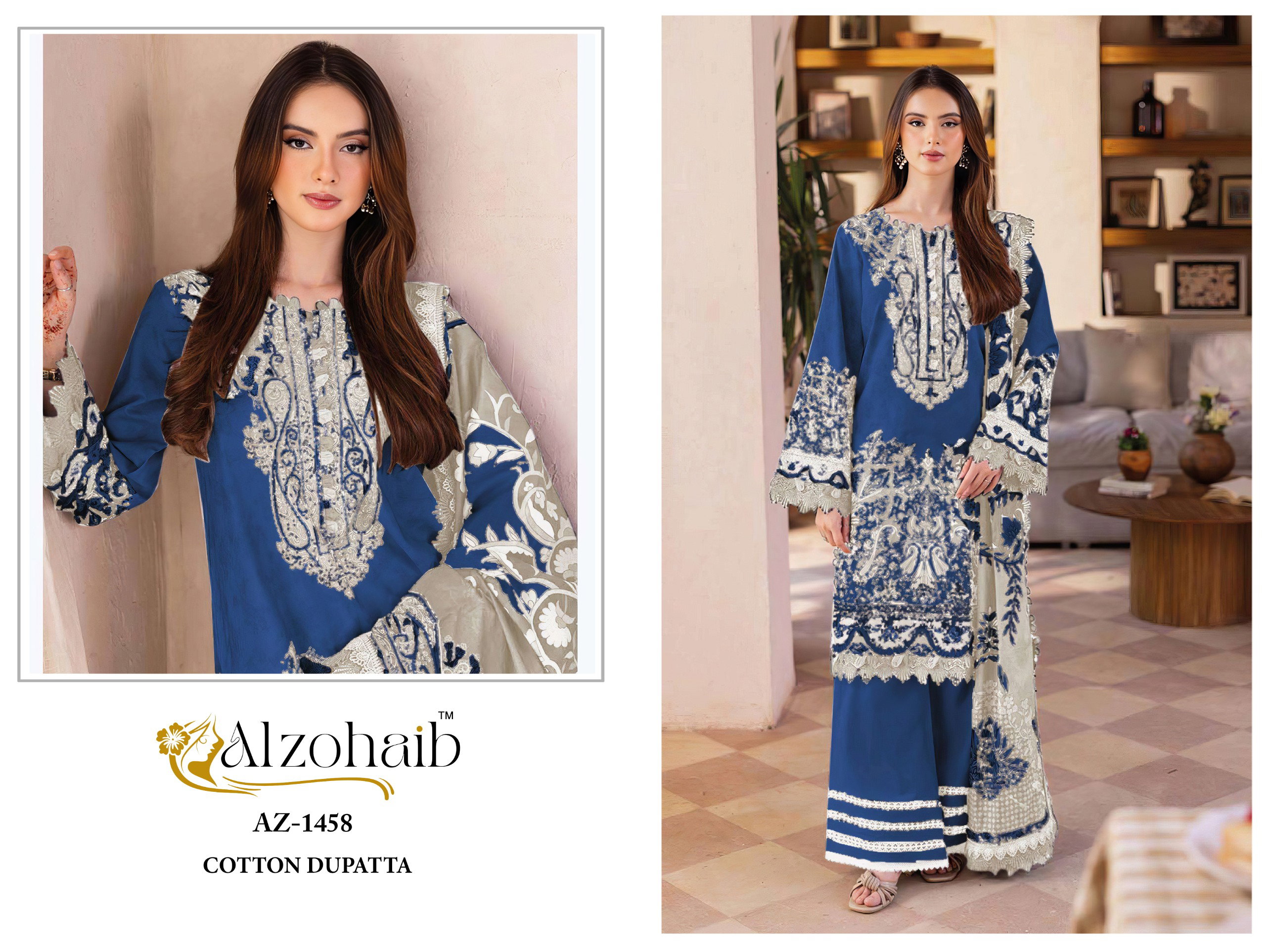 Alzohaib Az 1458 To 1461 Chiffon Dupatta Cotton Pakistani Salwar Kameez