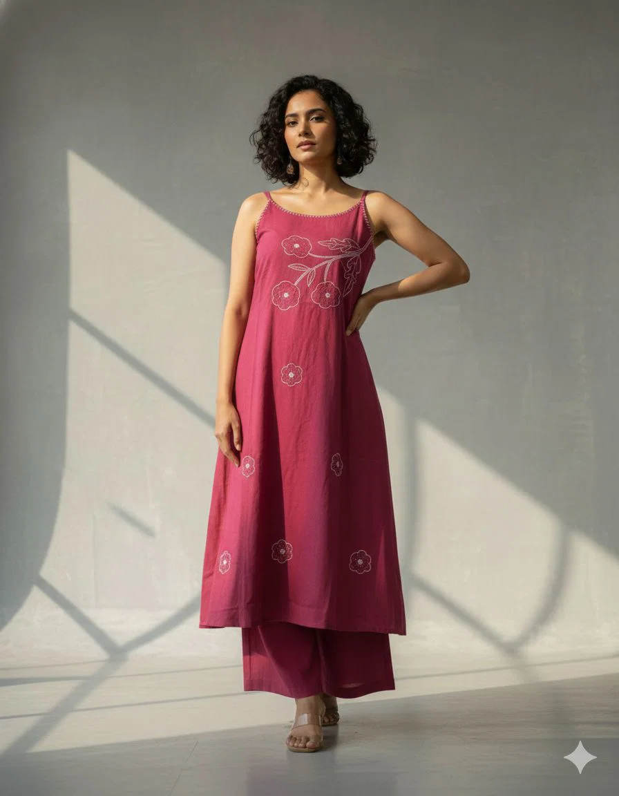Naisha K 605 Cotton With Embroidery Sleeveless Kurti And Pant Collection