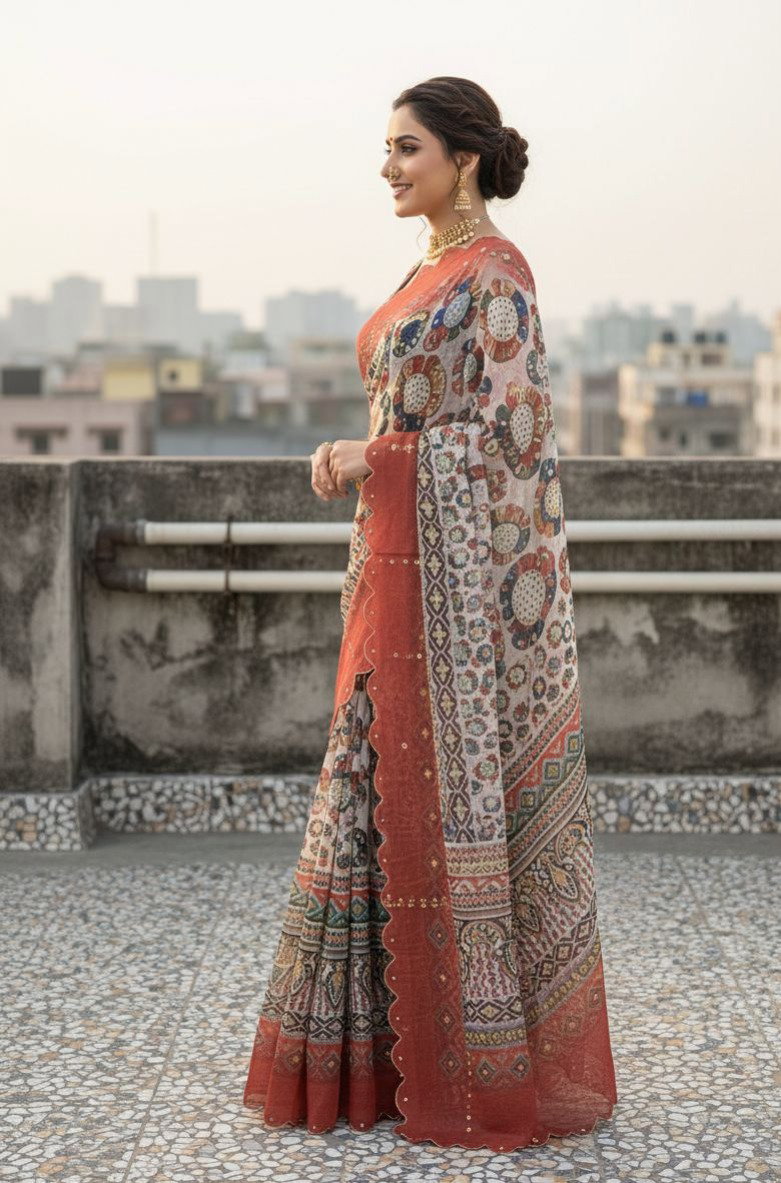 Vt 822 T Gold Simmar Silk Printed Festival Wear Saree