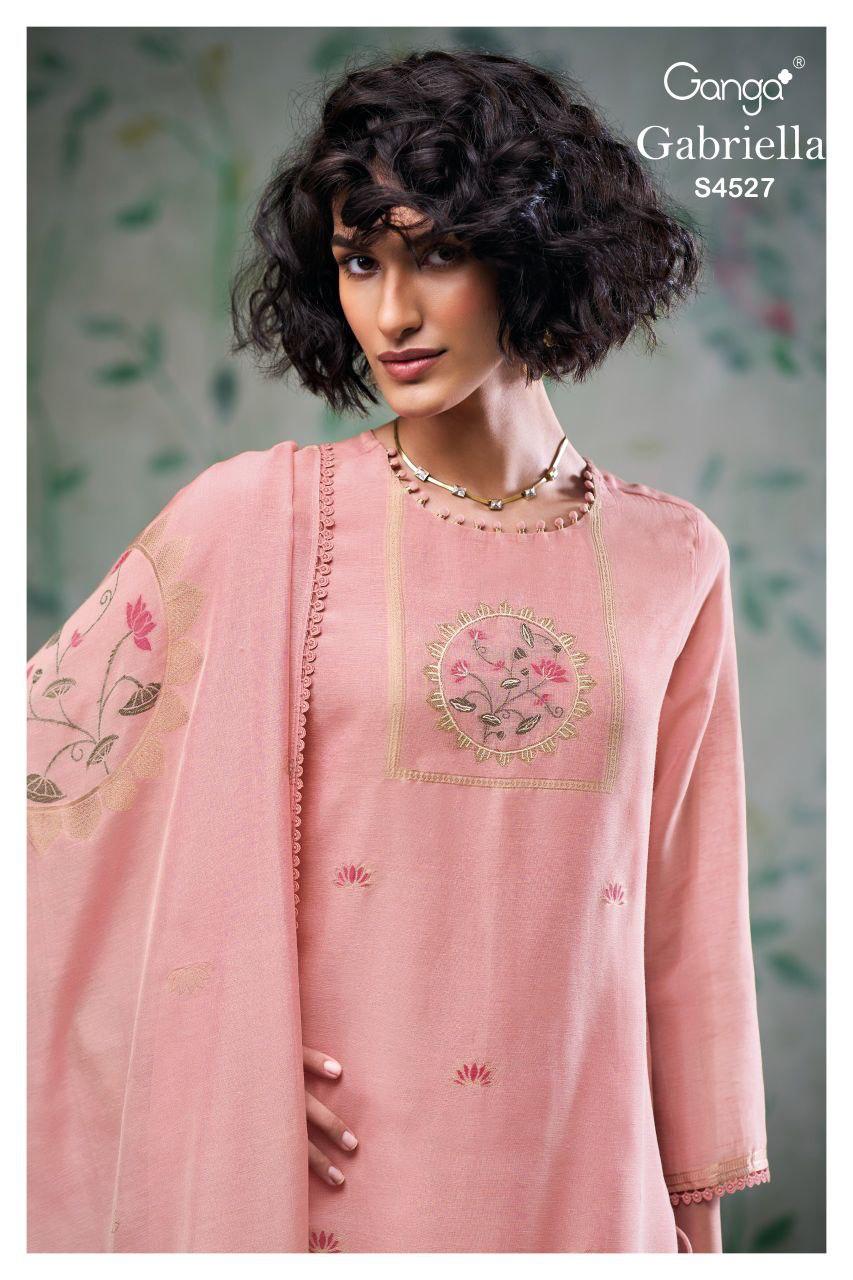 Ganga Gabriella 4527 Viscose Silk With Jacquard With Work Dress Material