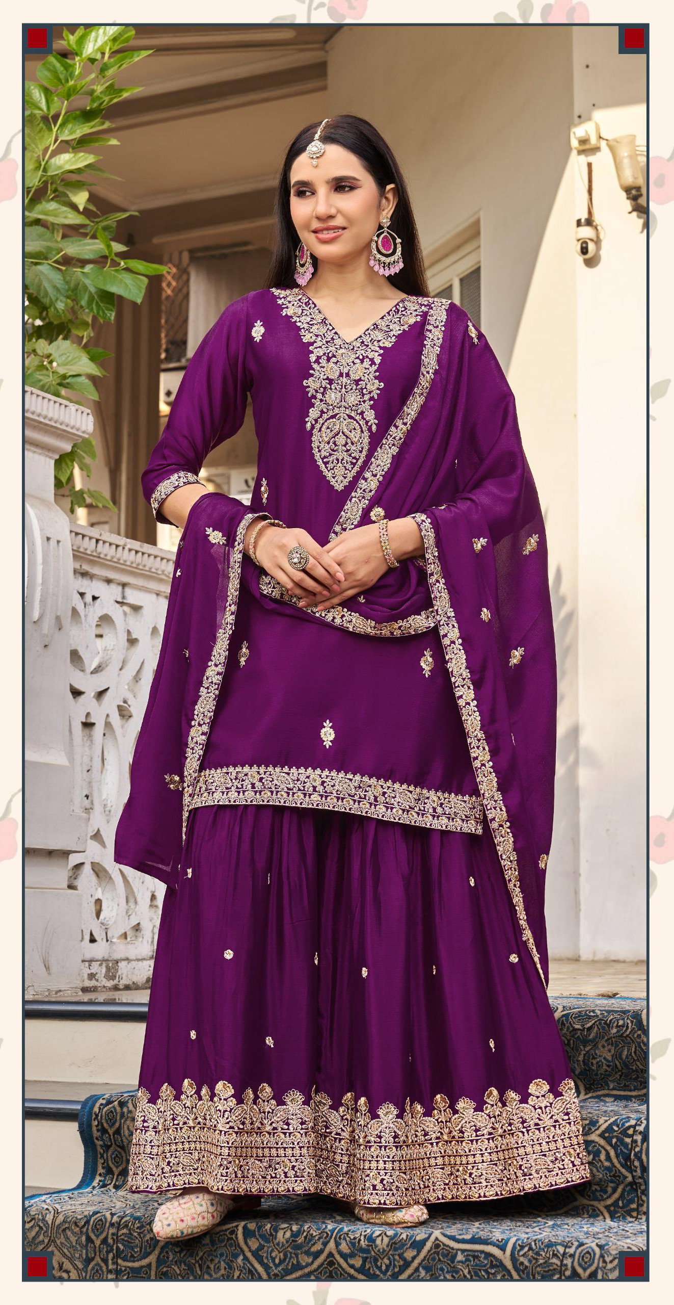 Ladies Flavour 3376 To 3378 Chinon With Embroidery Kurti Pant And Dupatta