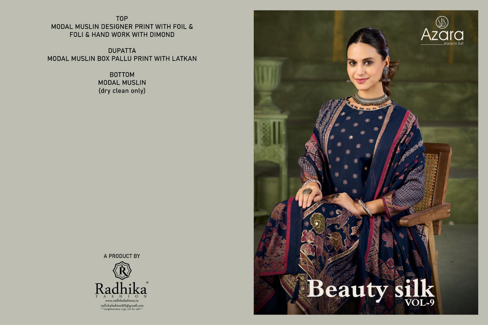 Radhika Azara Beauty Silk Vol 9 Modal Muslin Print Dress Material