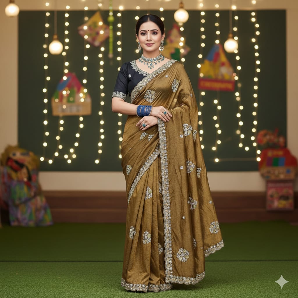 Kc 963 Fandy Chiffon Beeds Work Fancy Saree