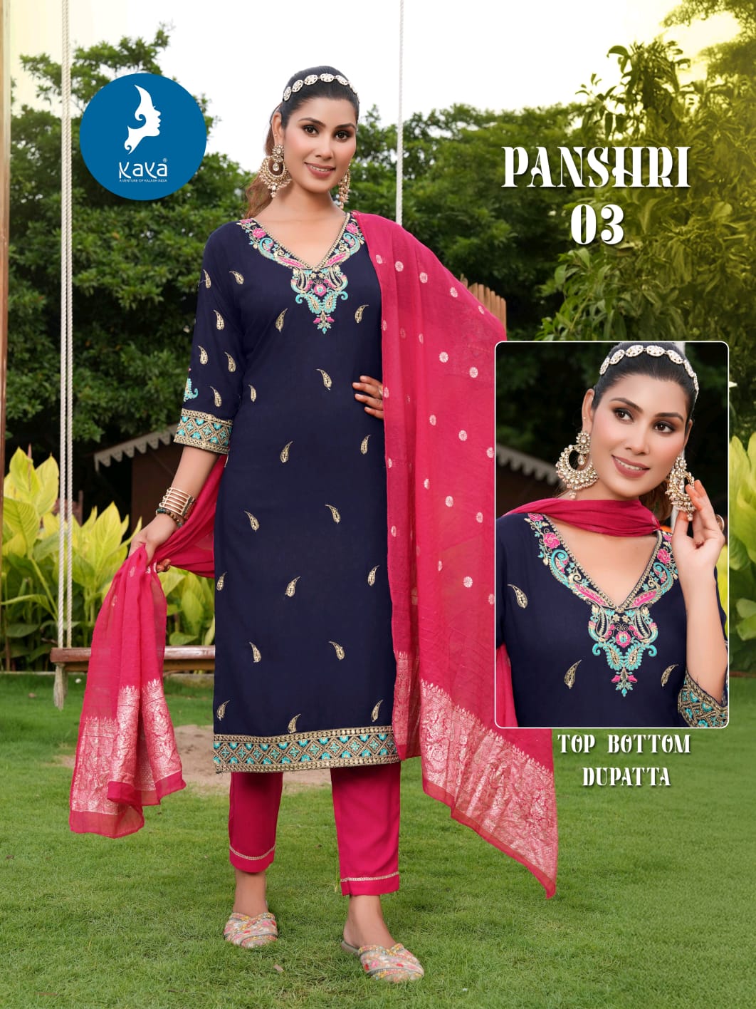 Kaya Panshri Rayon With Work Festival Wear Kurti Pant And Dupatta