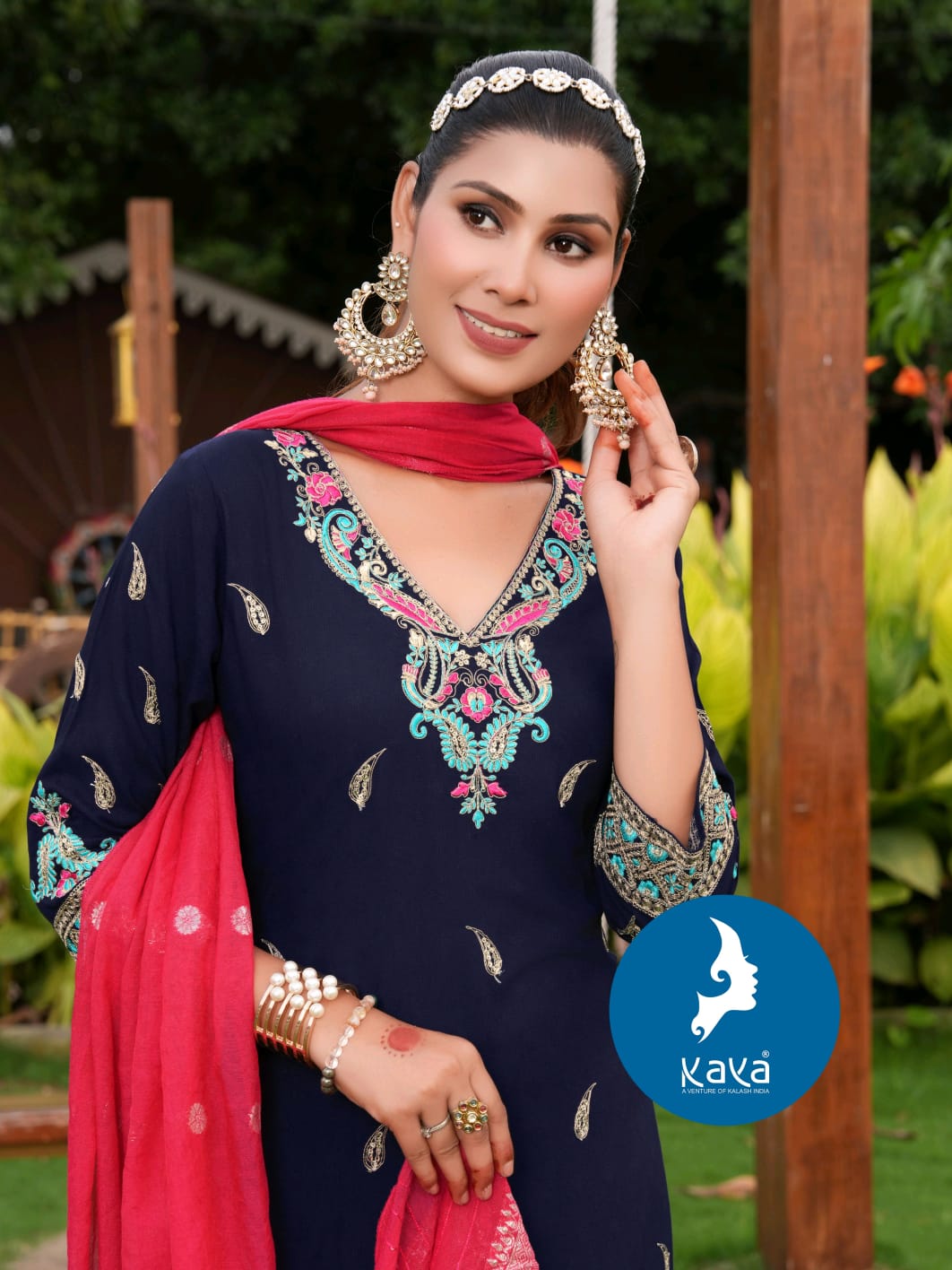 Kaya Panshri Rayon With Work Festival Wear Kurti Pant And Dupatta
