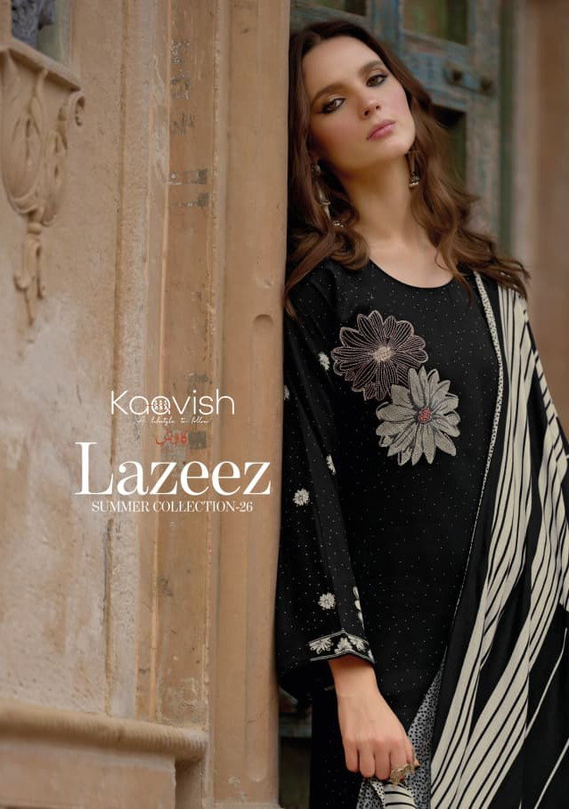 Kaavish Lazeez Jam Cotton Digital Foil Print With Work Dress Material