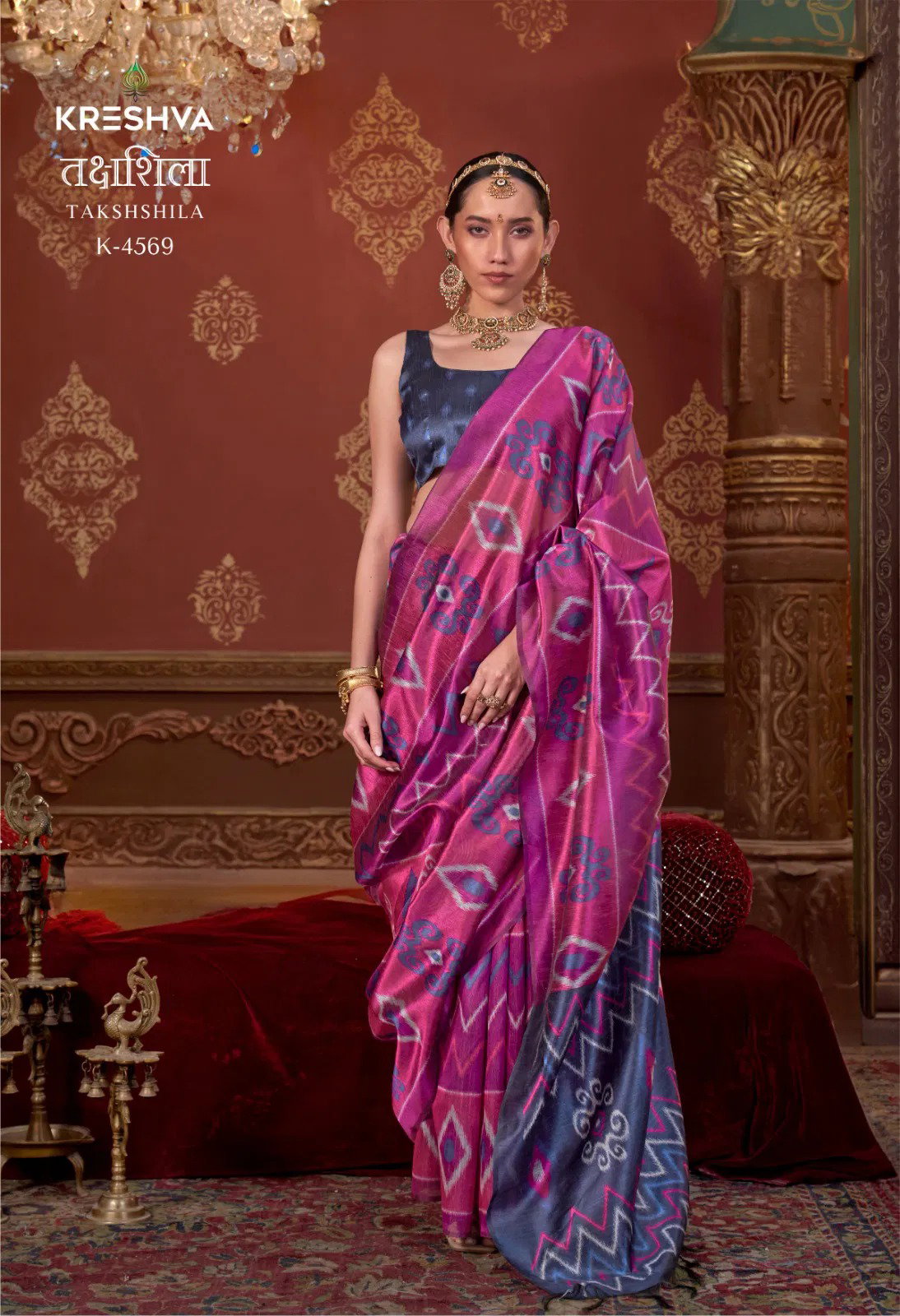 Kreshva Takshshila k 4569 P C Silk With Ikkat Design Saree Collection 