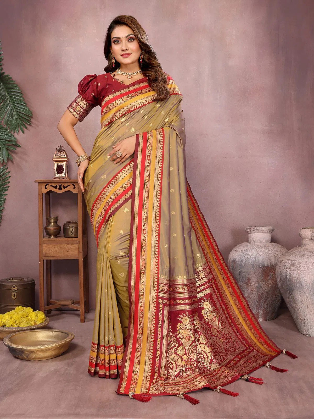 Lekha VC Sindoor 1 Kalamkari Silk Zari Woven Border Saree