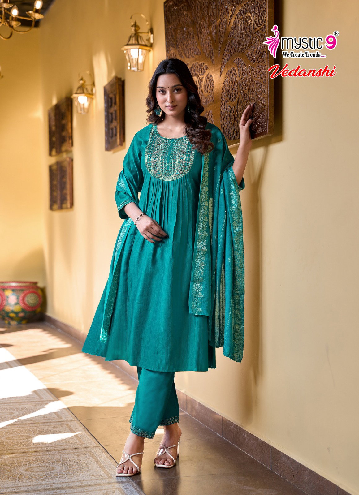 Mystic 9 Vedanshi Vol 1 Vertican Slub A line Cut Kurti Bottom With Dupatta