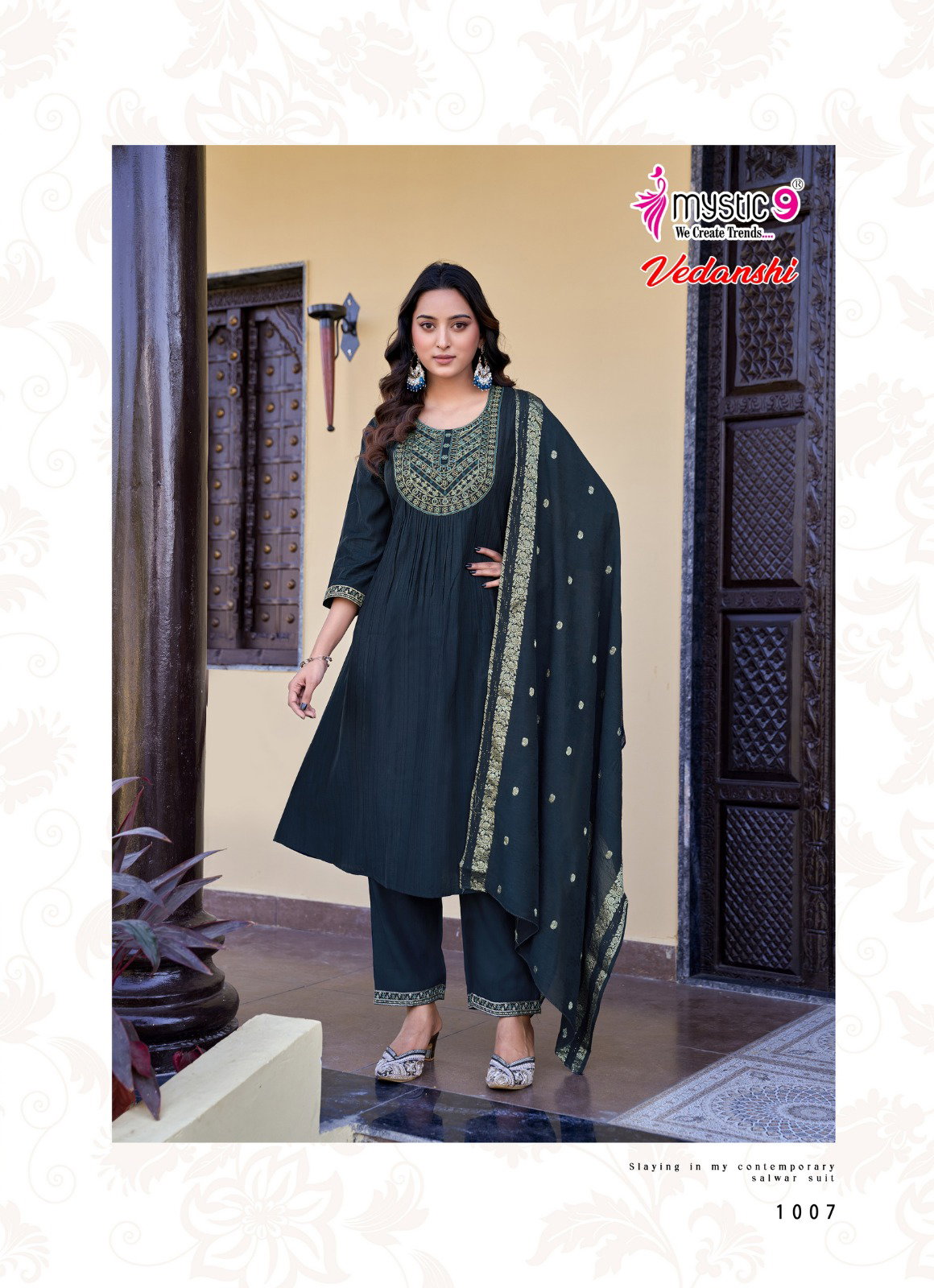 Mystic 9 Vedanshi Vol 1 Vertican Slub A line Cut Kurti Bottom With Dupatta