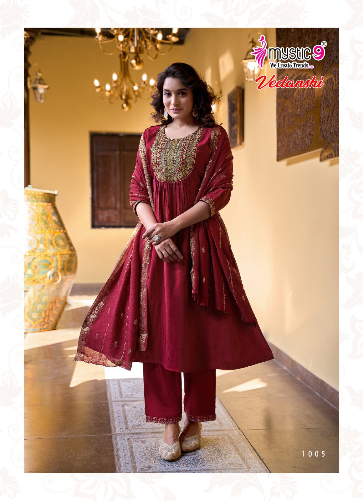 Mystic 9 Vedanshi Vol 1 Vertican Slub A line Cut Kurti Bottom With Dupatta