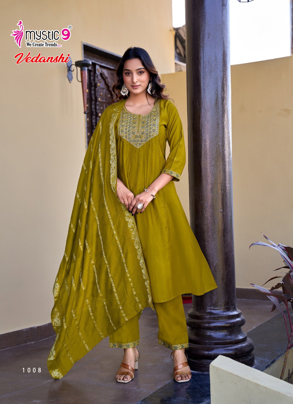Mystic 9 Vedanshi Vol 1 Vertican Slub A line Cut Kurti Bottom With Dupatta