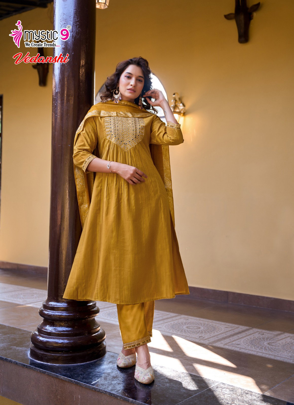 Mystic 9 Vedanshi Vol 1 Vertican Slub A line Cut Kurti Bottom With Dupatta