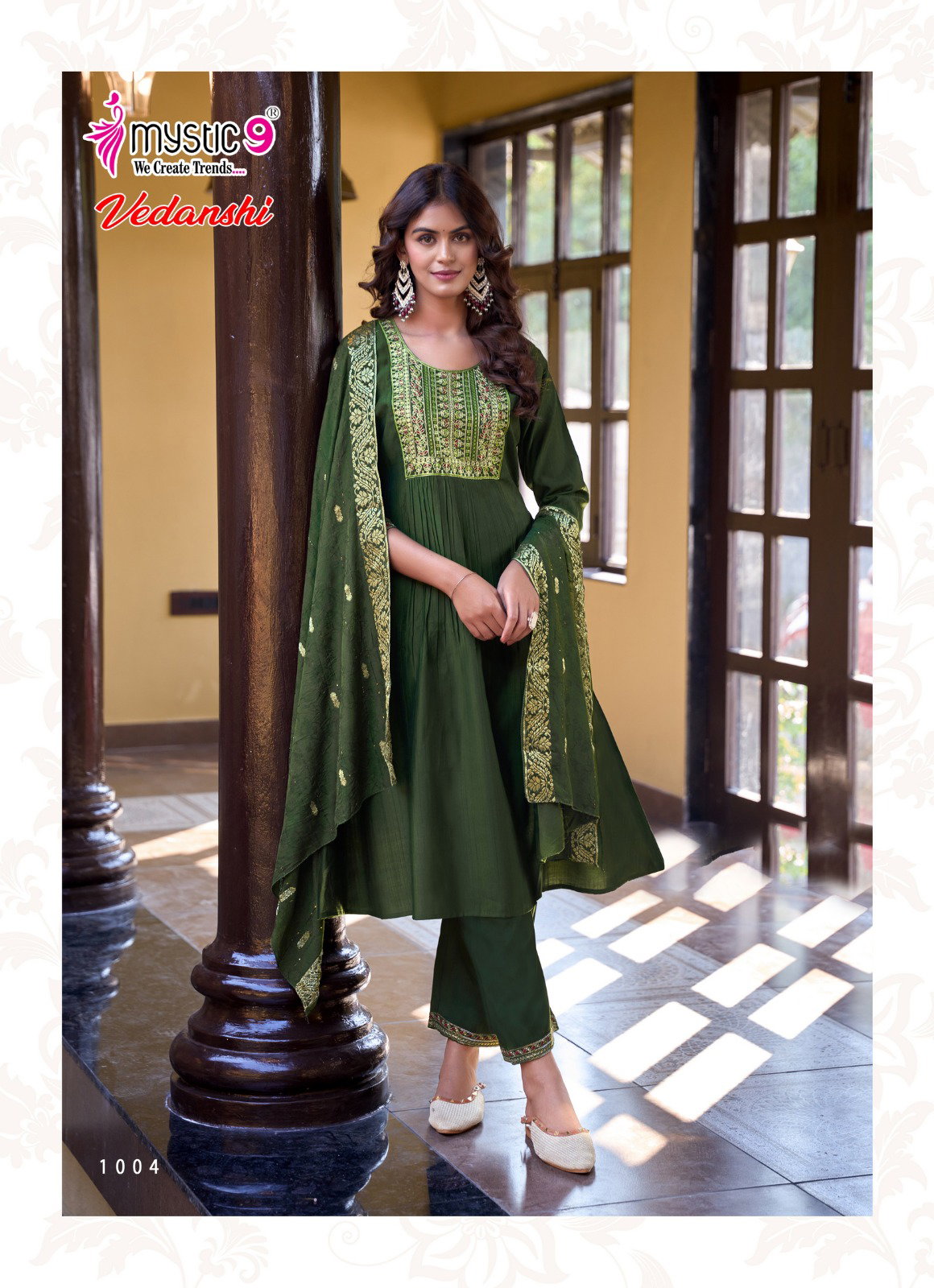 Mystic 9 Vedanshi Vol 1 Vertican Slub A line Cut Kurti Bottom With Dupatta
