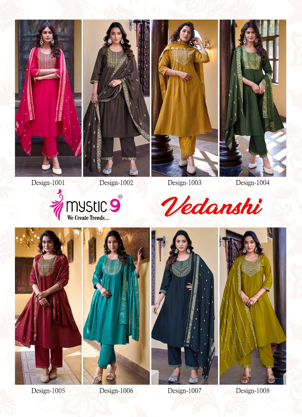 Mystic 9 Vedanshi Vol 1 Vertican Slub A line Cut Kurti Bottom With Dupatta