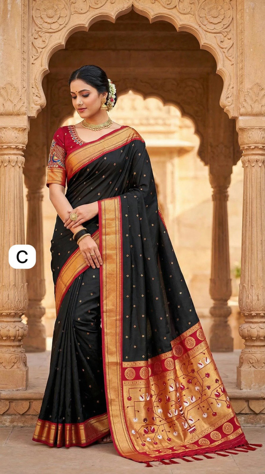 Lekha MN Black Speical Edition C Paithani Silk Zari Weaving Meenakari Saree Collection