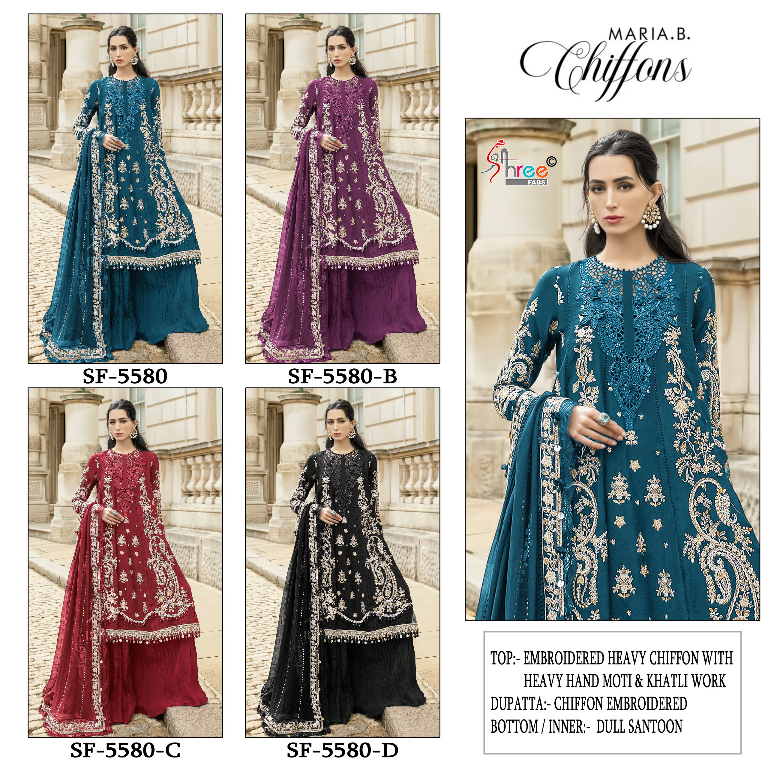 Shree Sf 5580 A To D Chiffon With Embroidery Pakistani Salwar Kameez