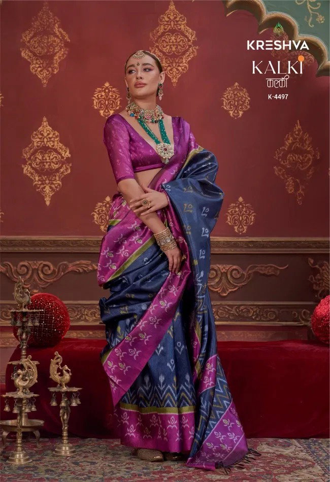 Kreshva Kalki K-4497 Silk With Ikkat Design Saree Collection 