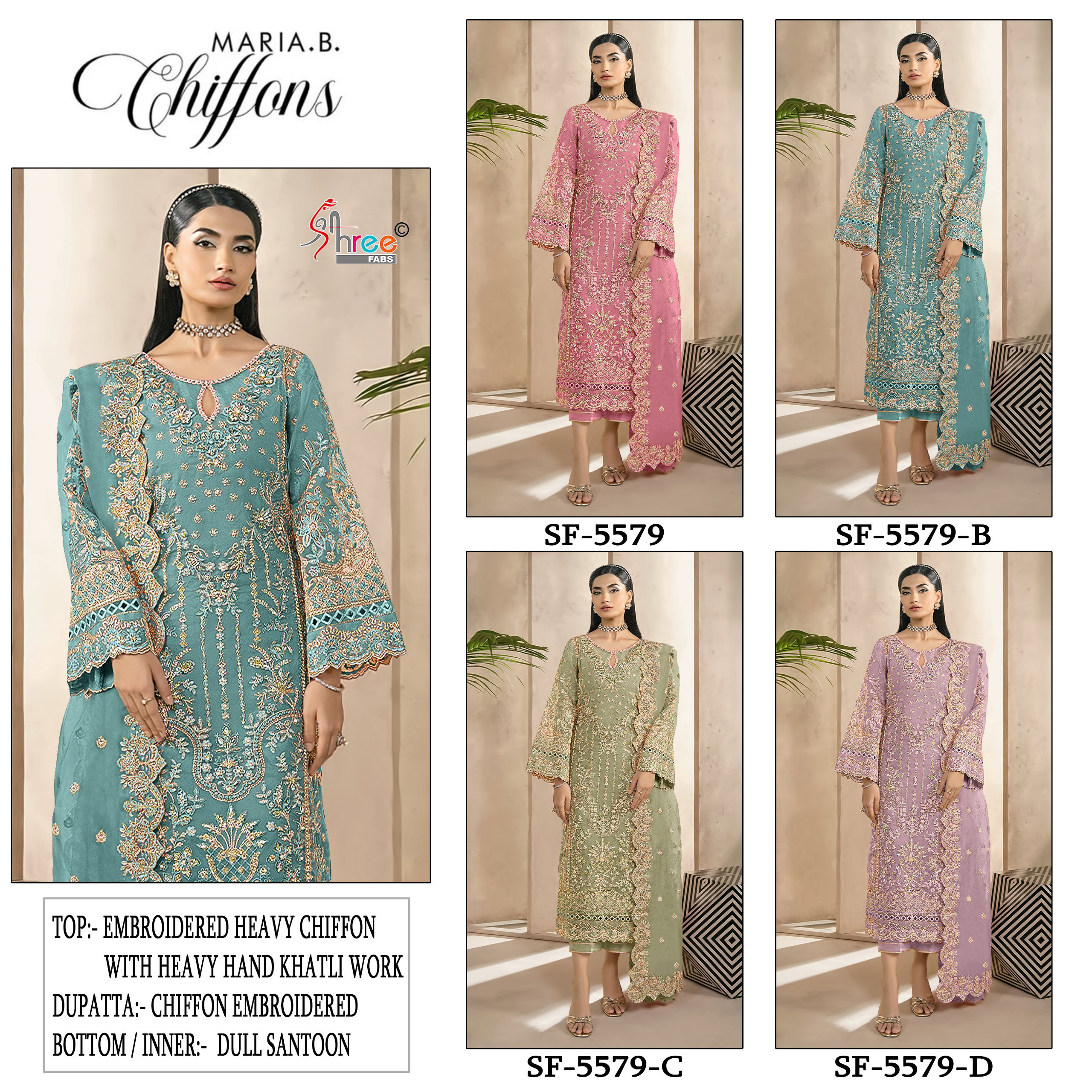 Shree Sf 5579 A To D Chiffon With Embroidery Pakistani Salwar Kameez