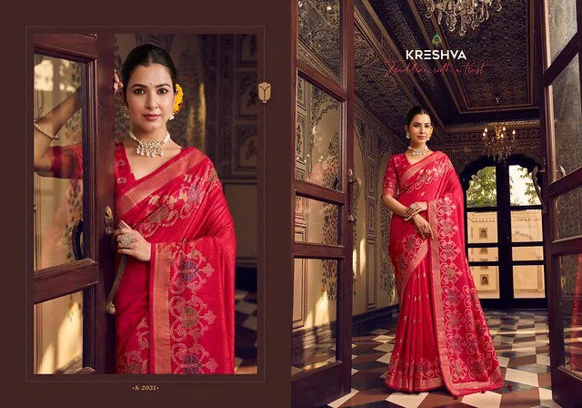 Kreshva Chahat 2031 Super P.V. Silk With Banarasi Traditional Design Saree Collection 