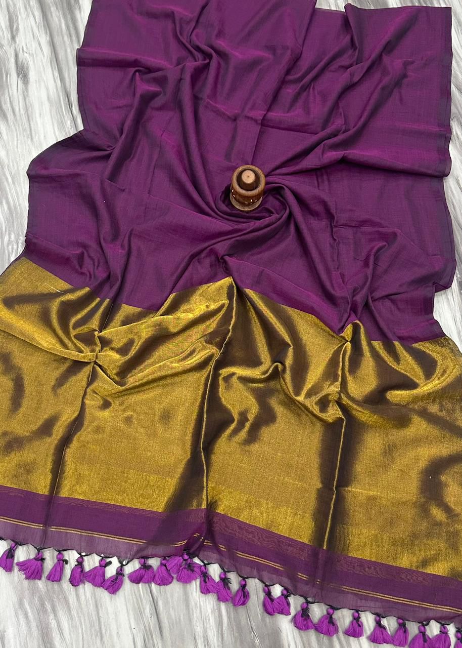 Lekha Cf 227 Khadi Cotton Plain Saree With Printed Blouse
