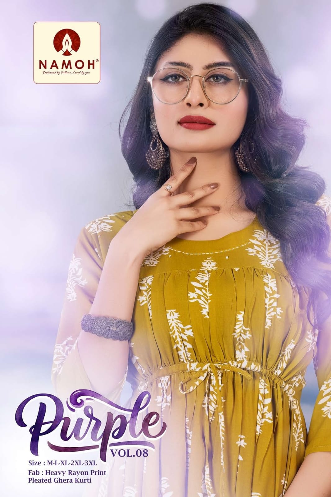Namoh purple Heavy Rayon Print With Dori Work Dress Collection 