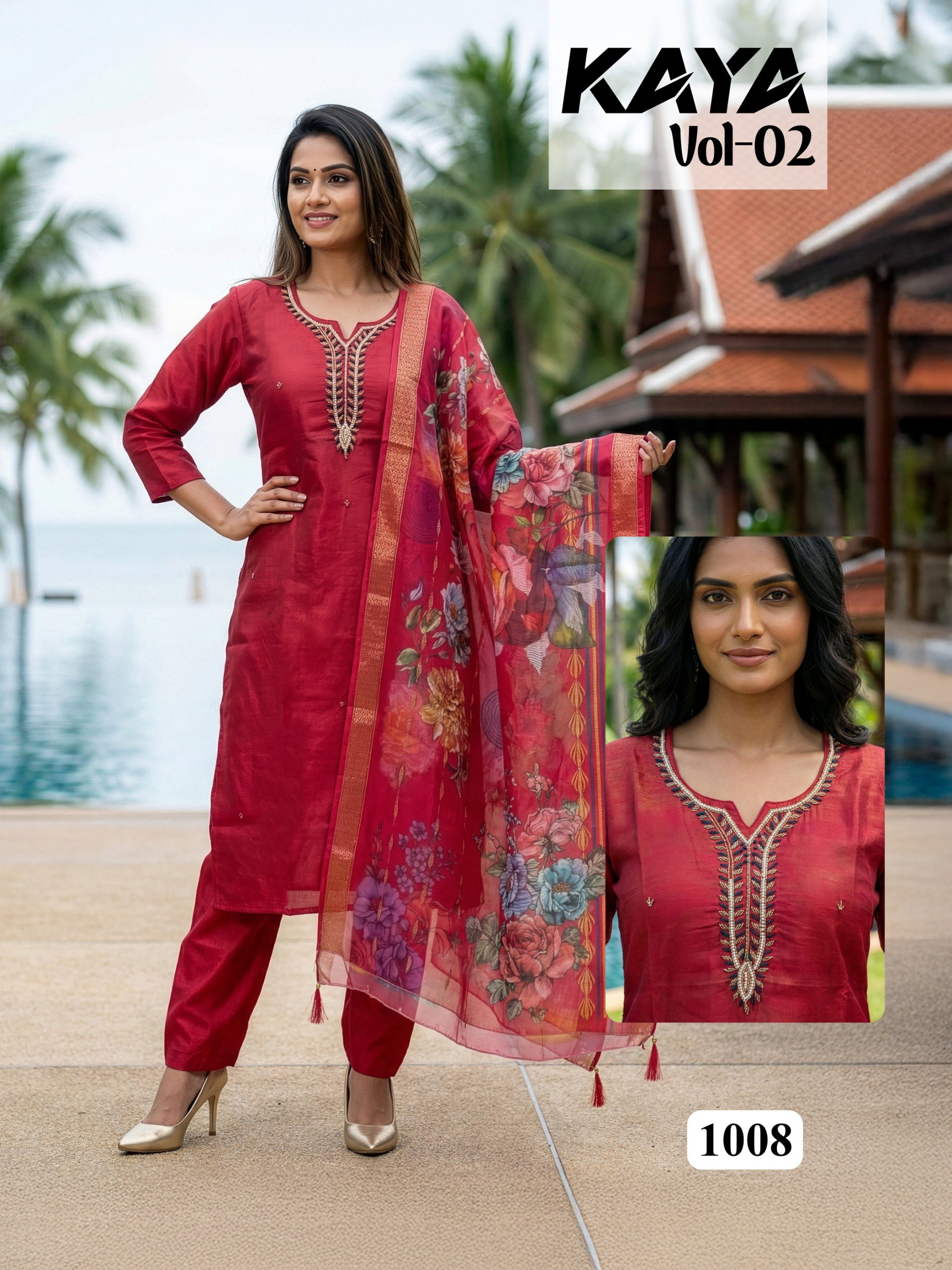Kaya Vol 1 Shining Silk Heavy Pure Hand Work 3 Piece Kurti Set Collection 