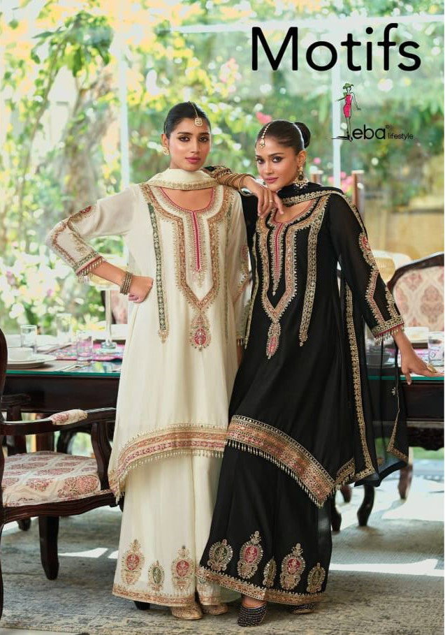 Eba Motifs Chinon With Embroidery Work Kurti Plazzo And Dupatta