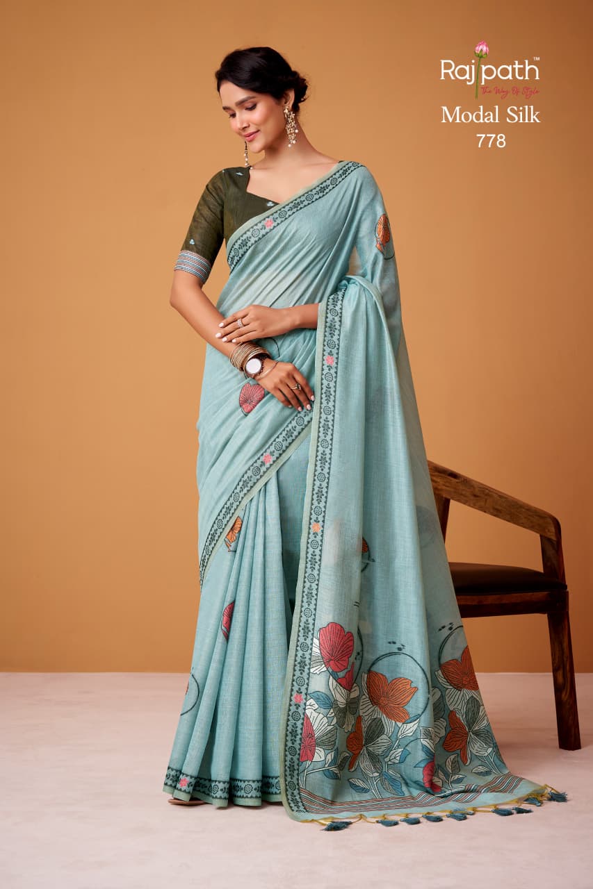 Rajpath Silver Pearls Silk Jamdani Cotton Festive Wear Saree